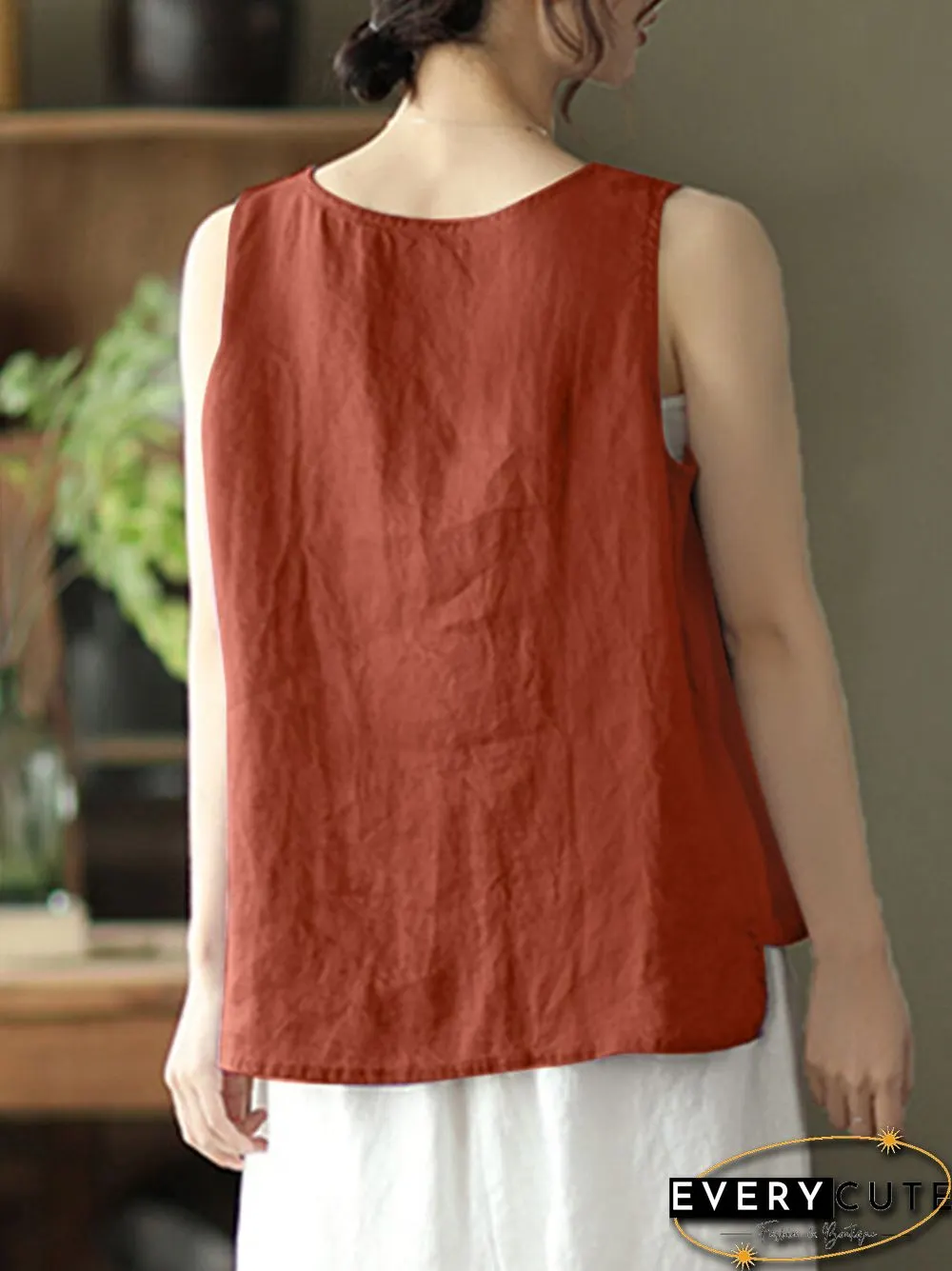 Solid Frog Sleeveless O-neck Women Vintage Tank Top