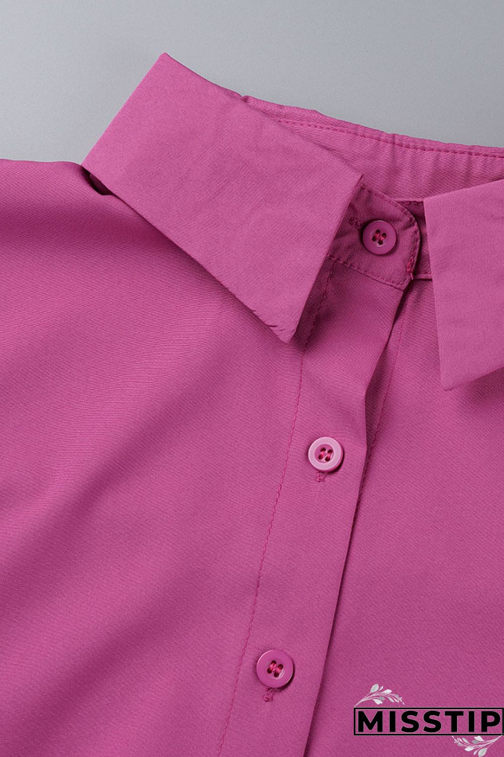 Rose Red Casual Solid Patchwork Buckle Turndown Collar Shirt Dress Dresses