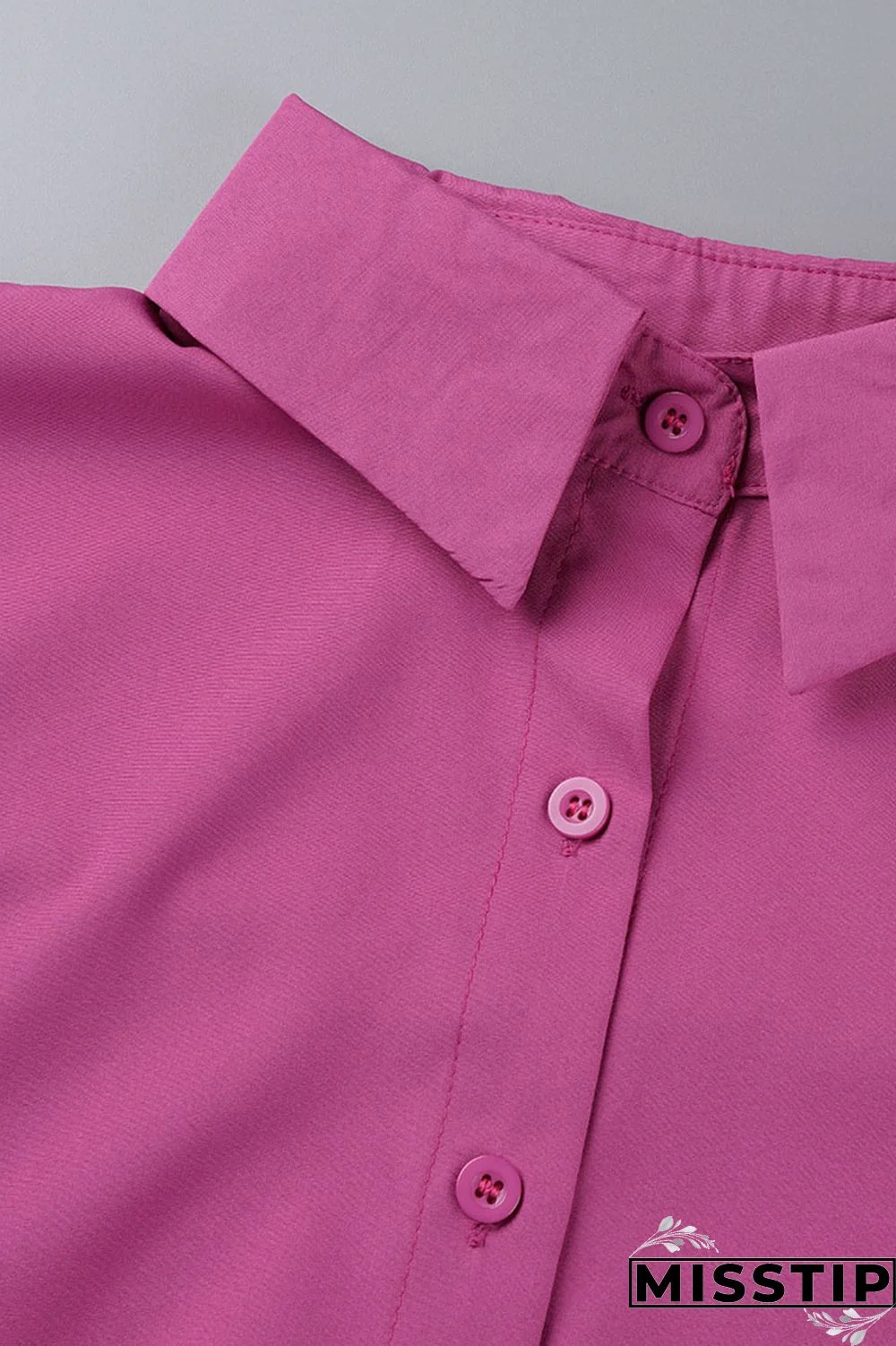 Rose Red Casual Solid Patchwork Buckle Turndown Collar Shirt Dress Dresses