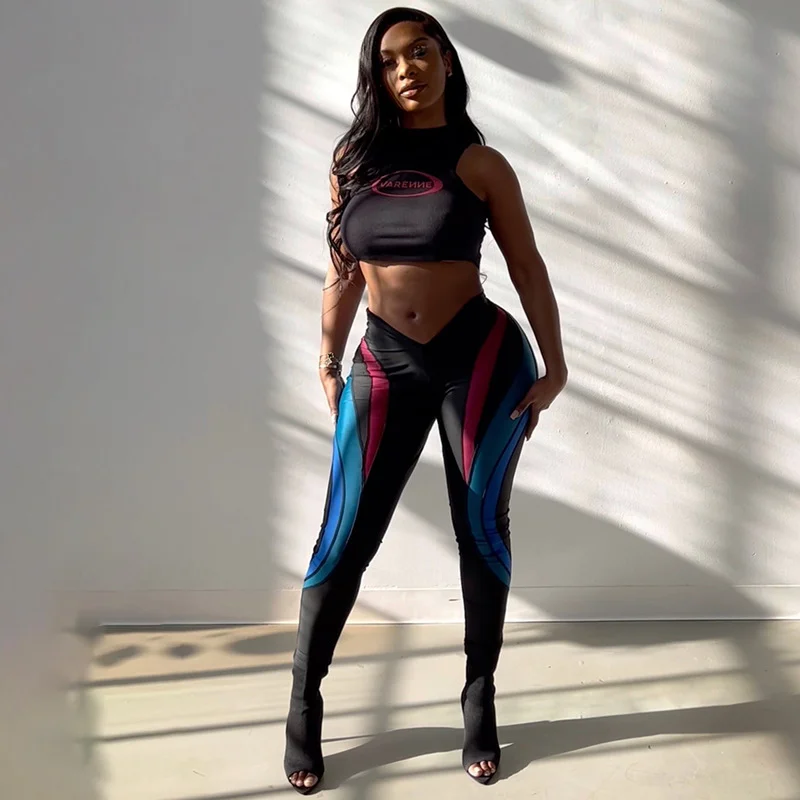 Uveng Uveng Women's Autumn And Winter Crash Striped Print Sports Tight Feet Tight Waist Leisure Pants