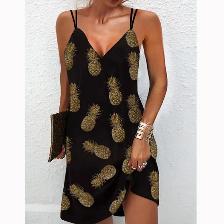 V Neck Sleeveless Floral Print Loose Slip Dress