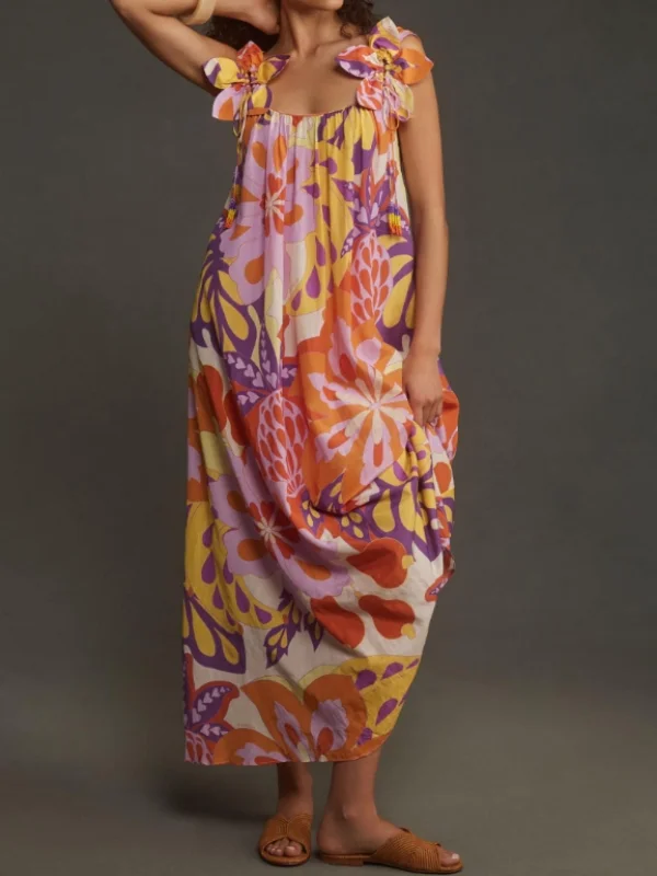  Floral Printing Sleeveless Maxi Dress