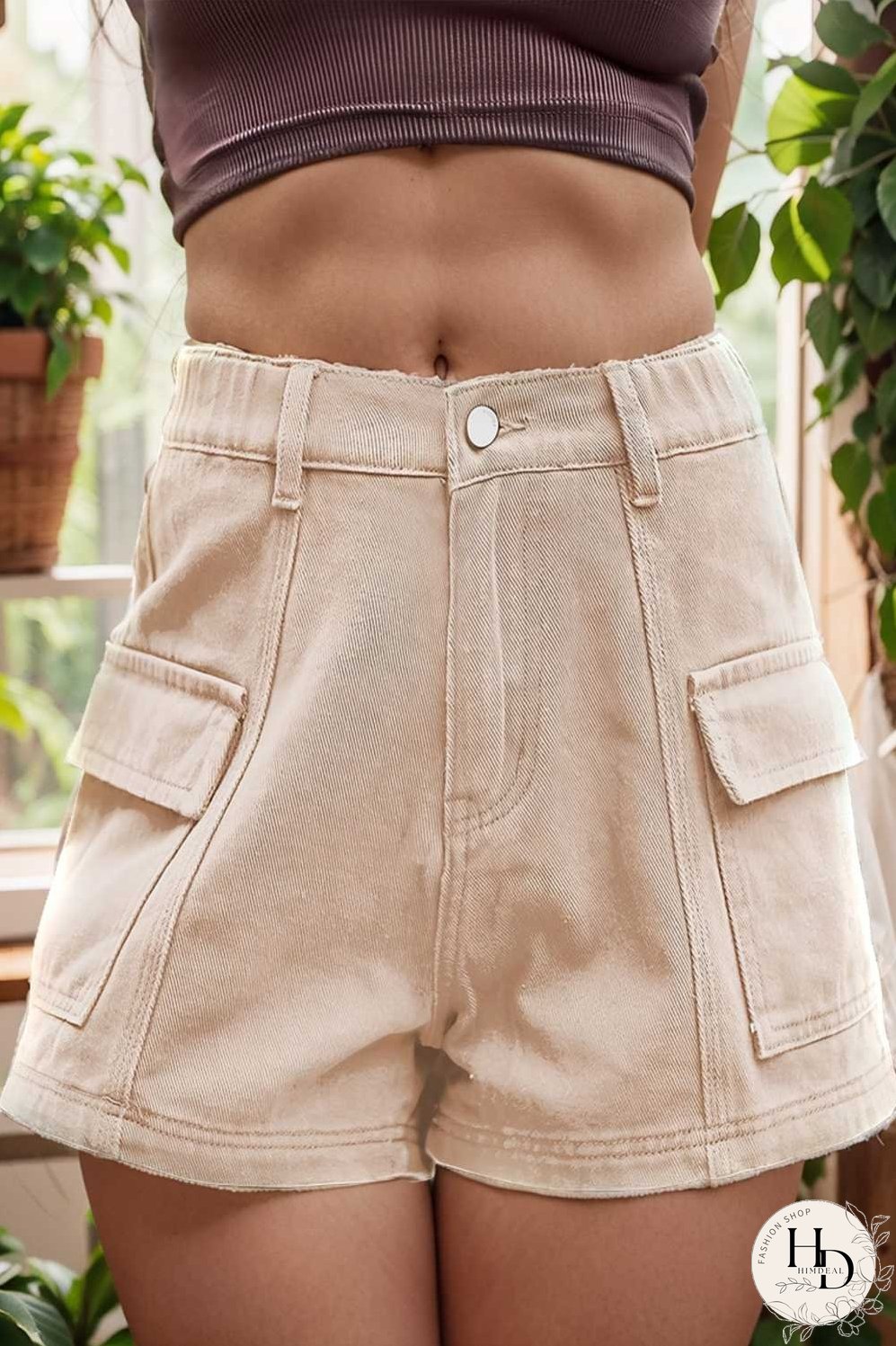 sexy button pocket denim cargo pants
