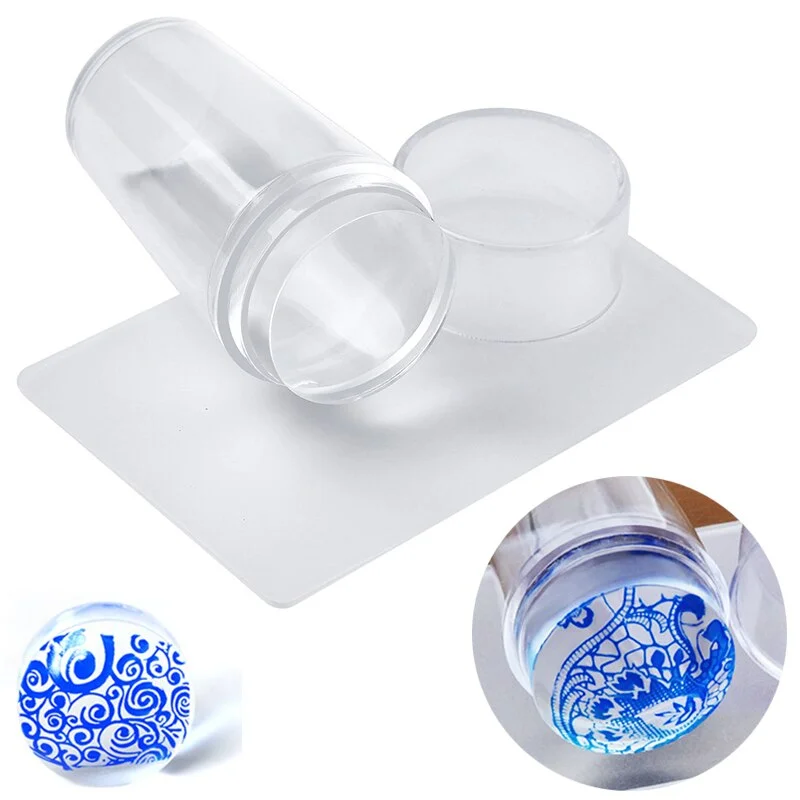 Transparent Silicone Nail Art Stamper Scraper With Cap 1PC Stamper + 1PC Scraper With Cap New Design Gel Polish Nail Art Tools-Nail Inspo