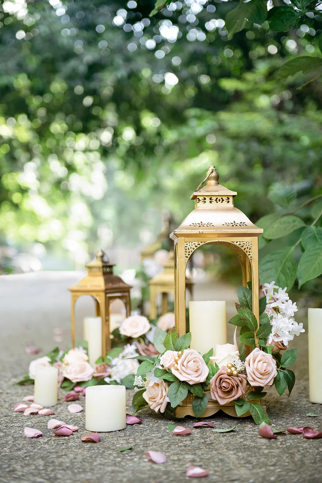 Lantern Floral Arrangements in Blush & Cream