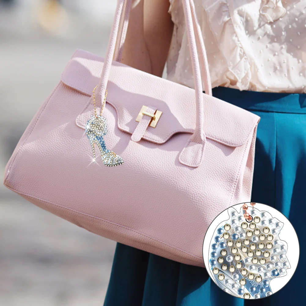 6pcs High Heels Diamond Art Keychains DIY Keychains Point Drill Key Ring(Double Side)