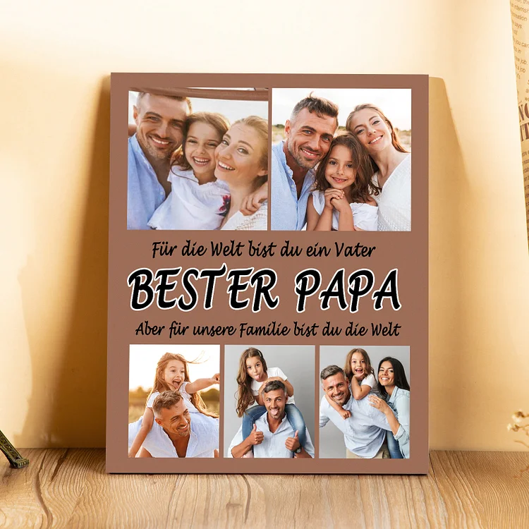 Kettenmachen Vater Holzbild - Personalisierte 5 Fotos Holzdekoration-Bester Papa Für unsere Familie bist du die Welt