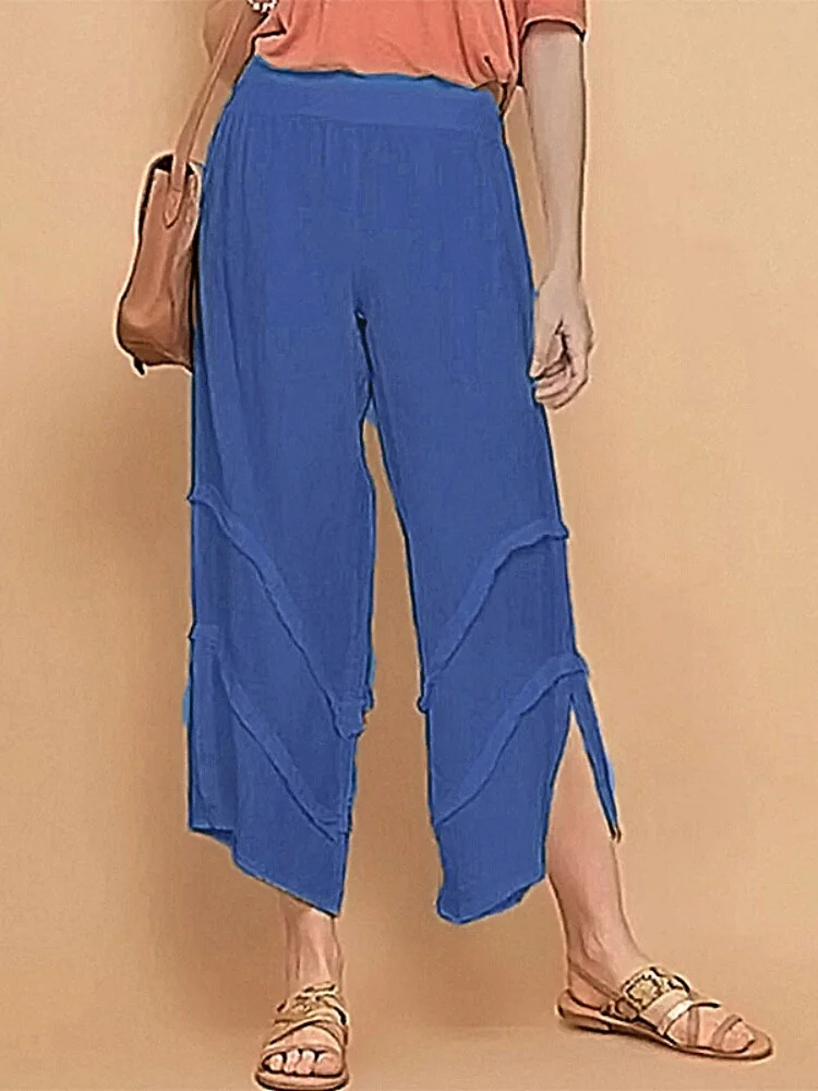 New Spring And Summer Thin Loose Casual Pants Solid Color Ruffled Cotton Linen Pocket Pants Women's Breathable And Comfortable