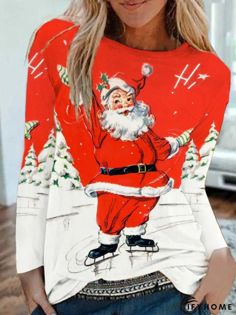 Casual Christmas Crew Neck Long Sleeve T-shirt | IFYHOME