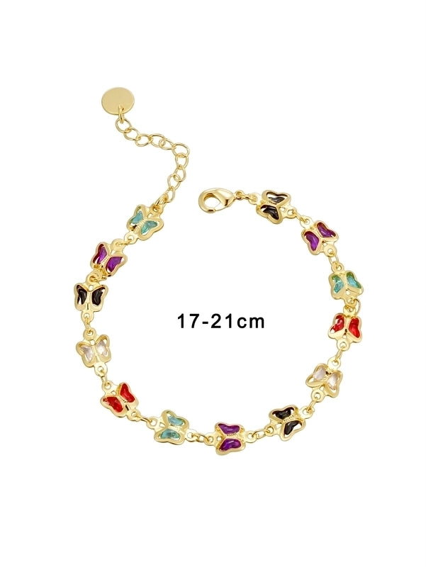 Copper-Plated Gold Color Mix And Match Fashion Square Butterfly Cute Bracelet