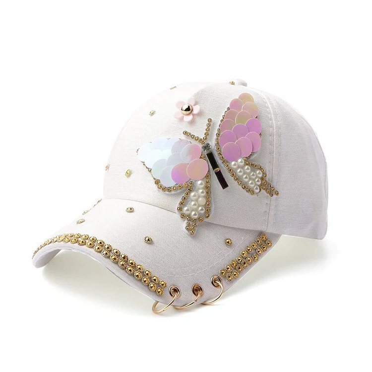 spring and summer ladies big butterfly baseball cap adult personality iron ring brim sun hat travel outdoor