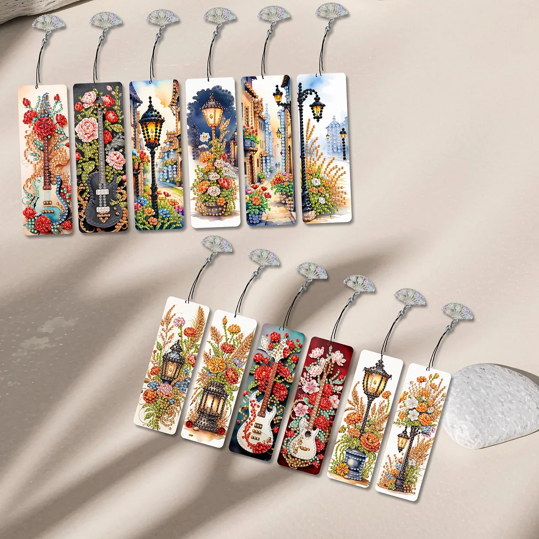 12Pcs Flower Scenery DIY Diamond Painting Bookmarks for Reading Enthusiasts