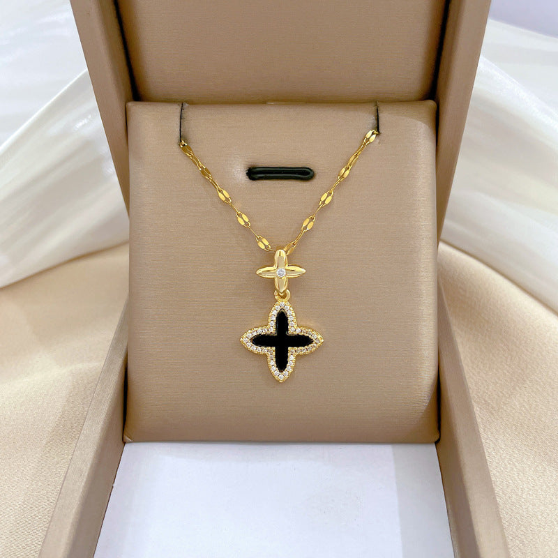 2 Pieces Minimalist Geometric Titanium Steel Diamond Inlay Necklaces