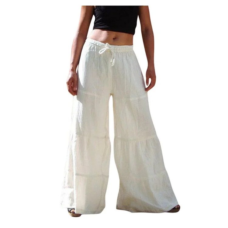 Women casual linen wide-leg pants long pans