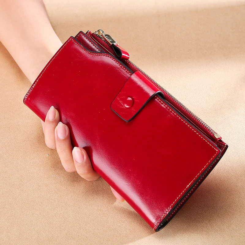 Women's Long Wallet Wallet Retro Oil Waxed Leather Clutch