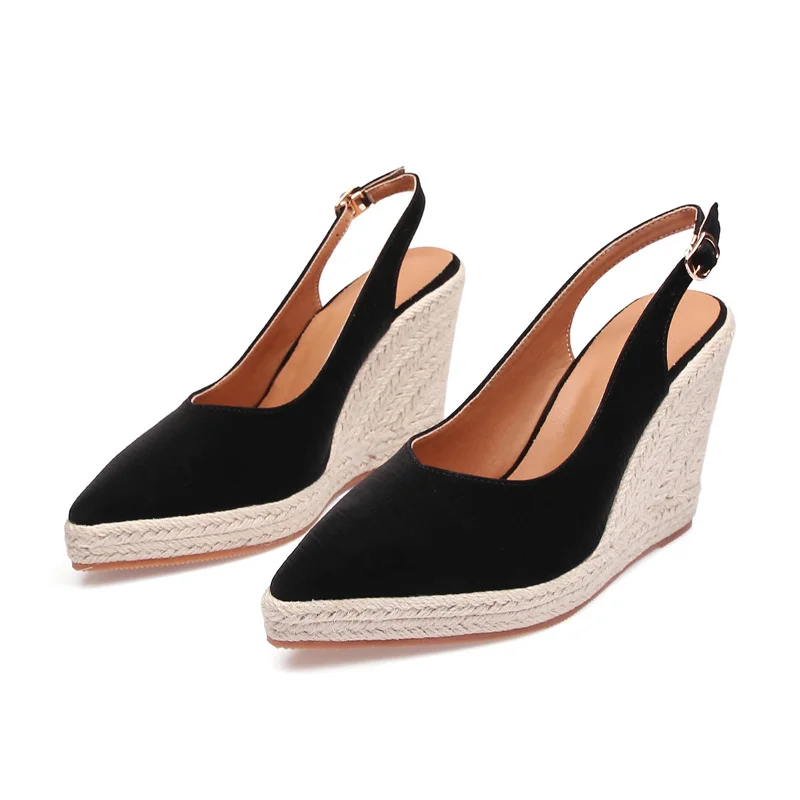 Wongn Wongn Thick Bottom Pointed High Heel Head Drag Back Empty Single Shoes Women's Straw Hemp Rope Bottom