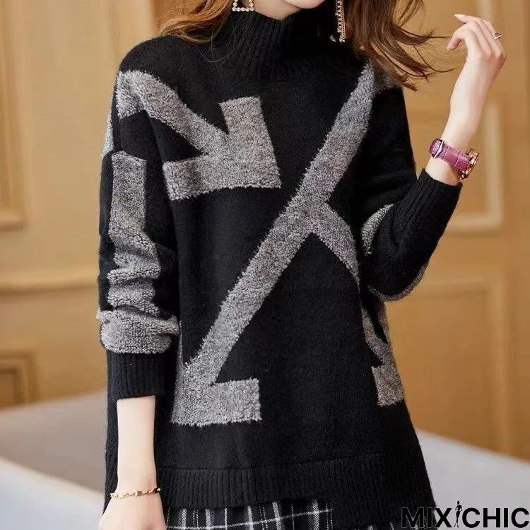 Half-Neck Fake Two-Piece Sweater Thickened Loose Slim Stitching Coat