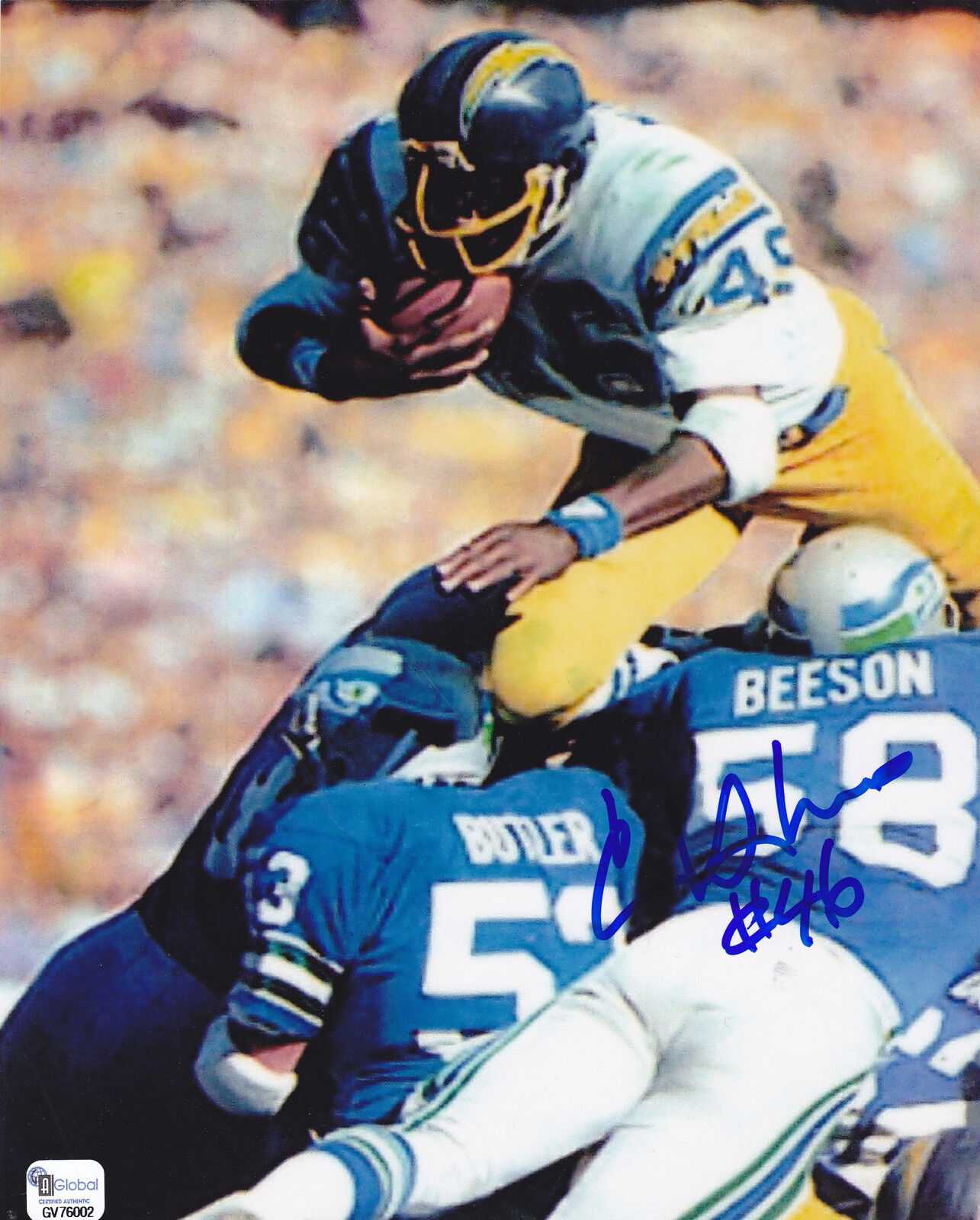 CHUCK MUNCIE SAN DIEGO CHARGERS ACTION SIGNED 8x10