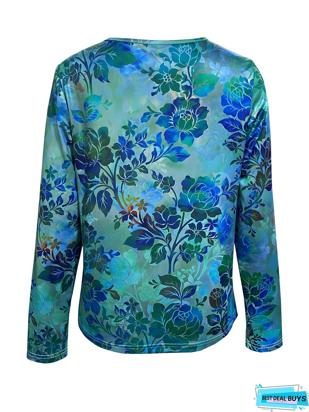 Printed V-Neck Long Sleeve Blouse