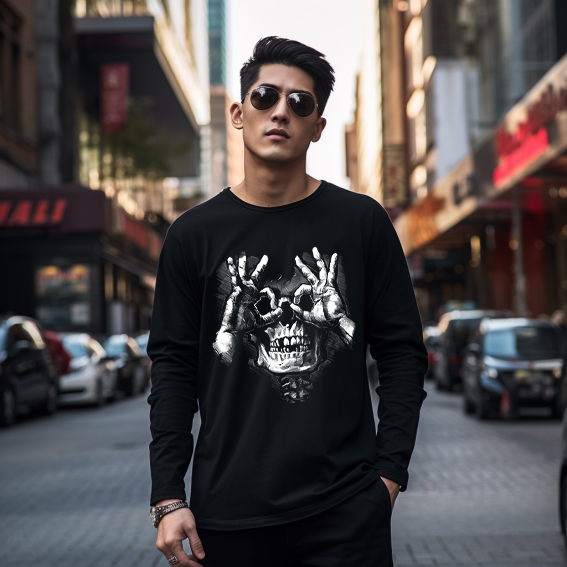 Skull with OK Pattern Graphic Print Longsleeves Shirt 
