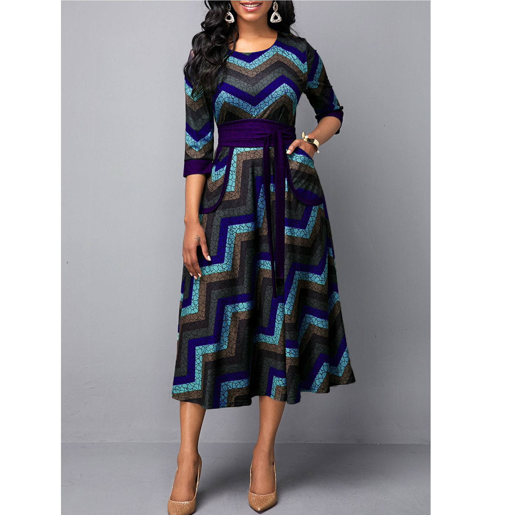 Plus Size Printing Maxi Evening Formal Party Dress