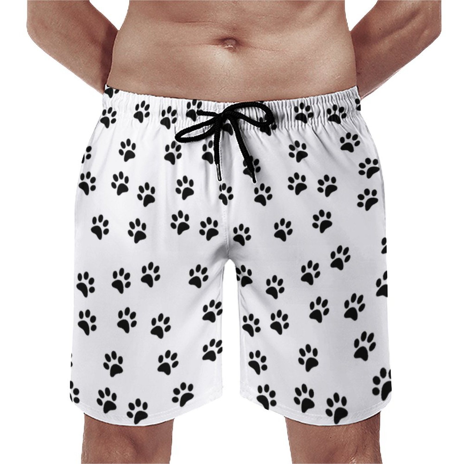 Puppy Love Paws Pattern Vector Dog Paw Print Elegant Men's Swim Trunks Summer Board Shorts Quick Dry Beach Short with Pockets