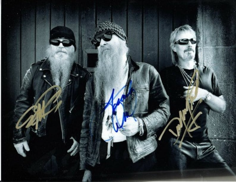 ZZ Top Group Band Signed Photo Poster painting 8X10 rp Autographed Dusty Hill Frank Beard & Billy Gibbons