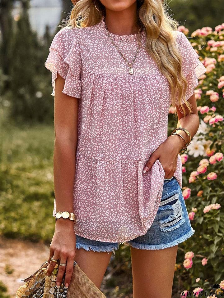 Ladies Sweet Cozy Short Sleeve Polka Dot Chiffon Shirts