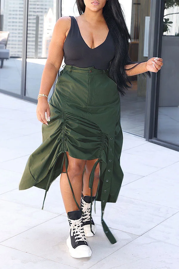 Green On-trend Side Drawstring Irregular Skirt
