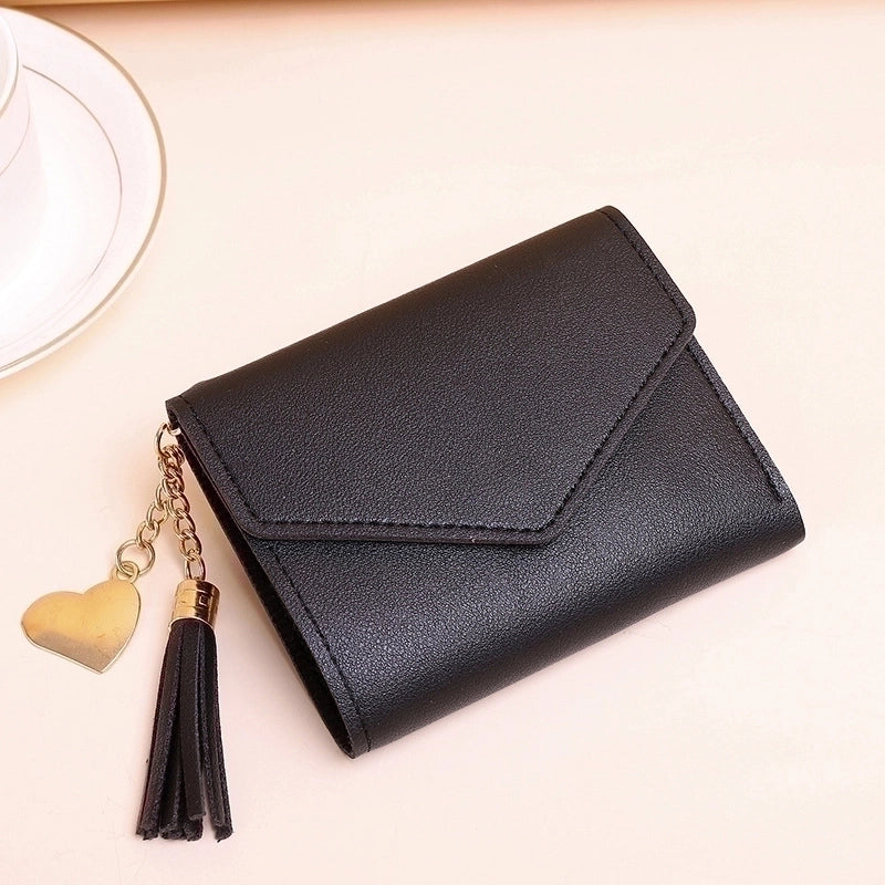 Wallet Ladies New Short Tassel Pendant Litchi Pattern Wallet Card Holder Cute Coin Purse In Stock