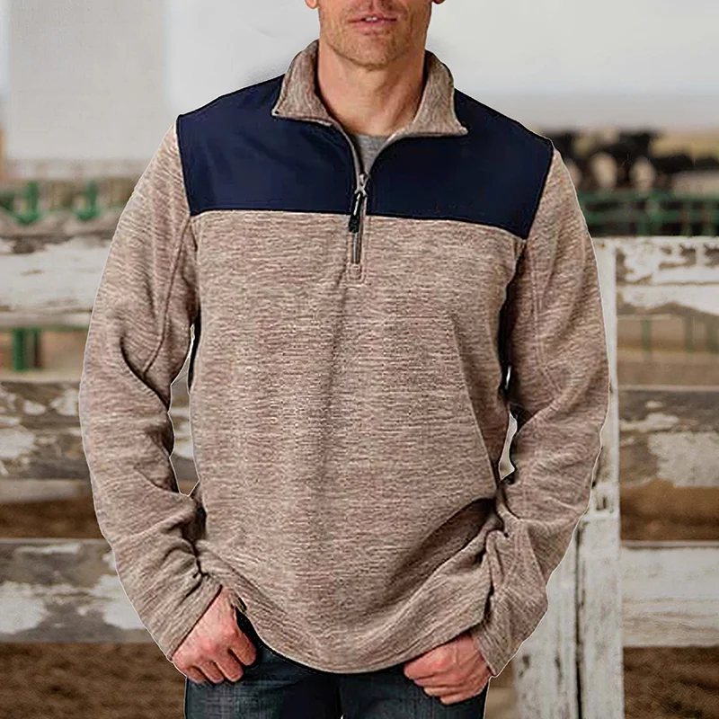 Casual Brown And Blue Zip Sweatshirt