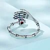 Horror Skull Wrap Ring  with Scarlet Zirconia Heart 925 Sterling Silver 