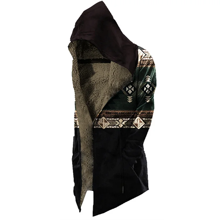 Men's Vintage Print Fleece Pocket Cardigan Jacket