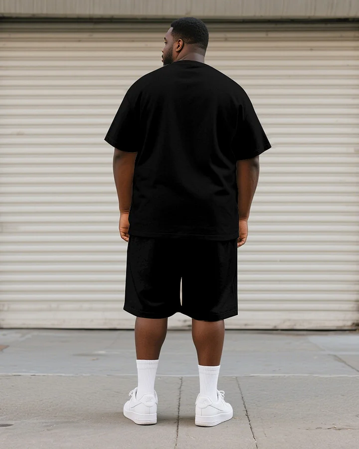 Big & Tall Men's Black Colorblock Pixel Tick Printed Crewneck Short Sleeve T-Shirt Shorts Suit