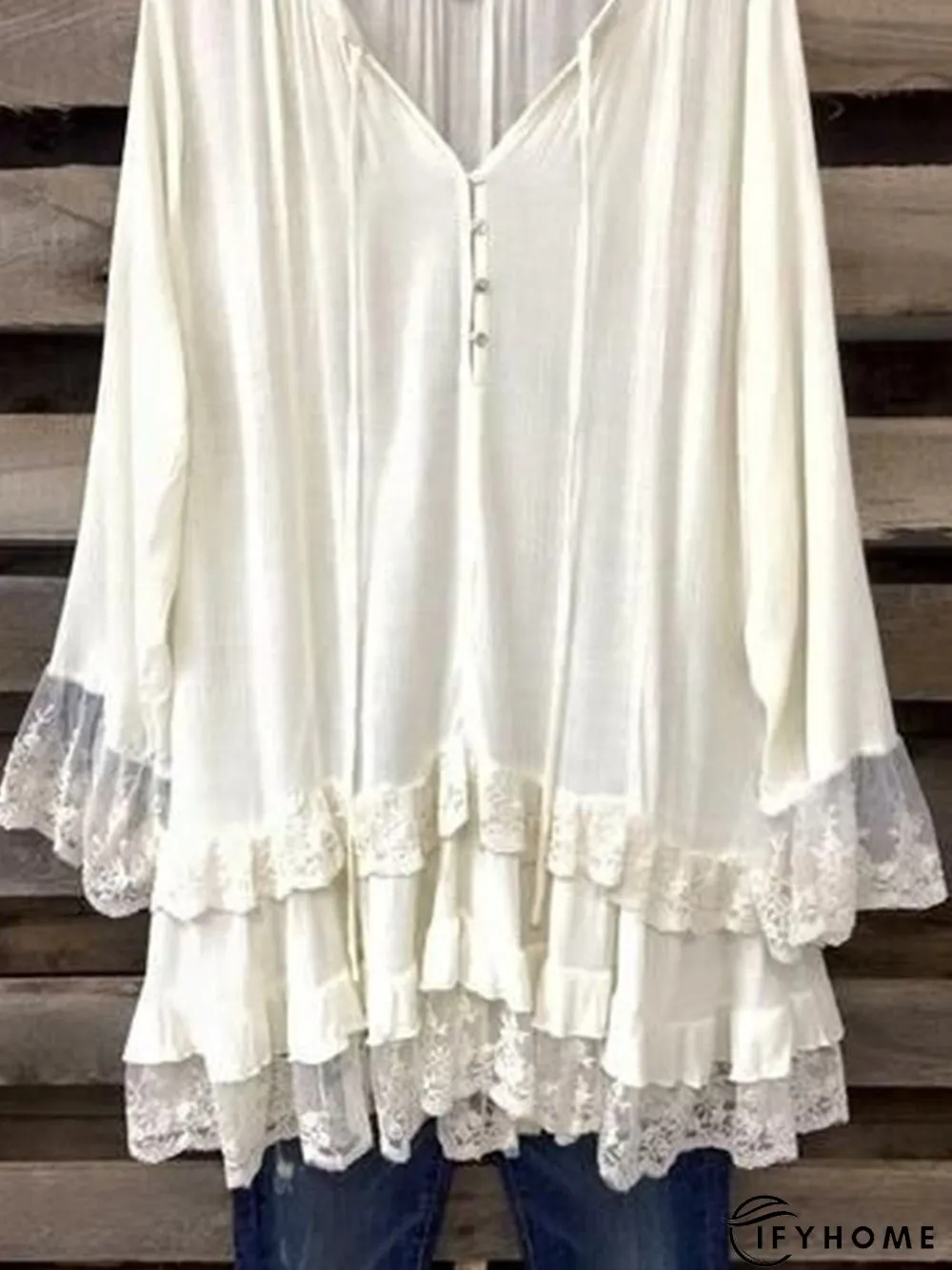 Plus Size Casual Keyhole Cotton-Blend T-shirt | IFYHOME