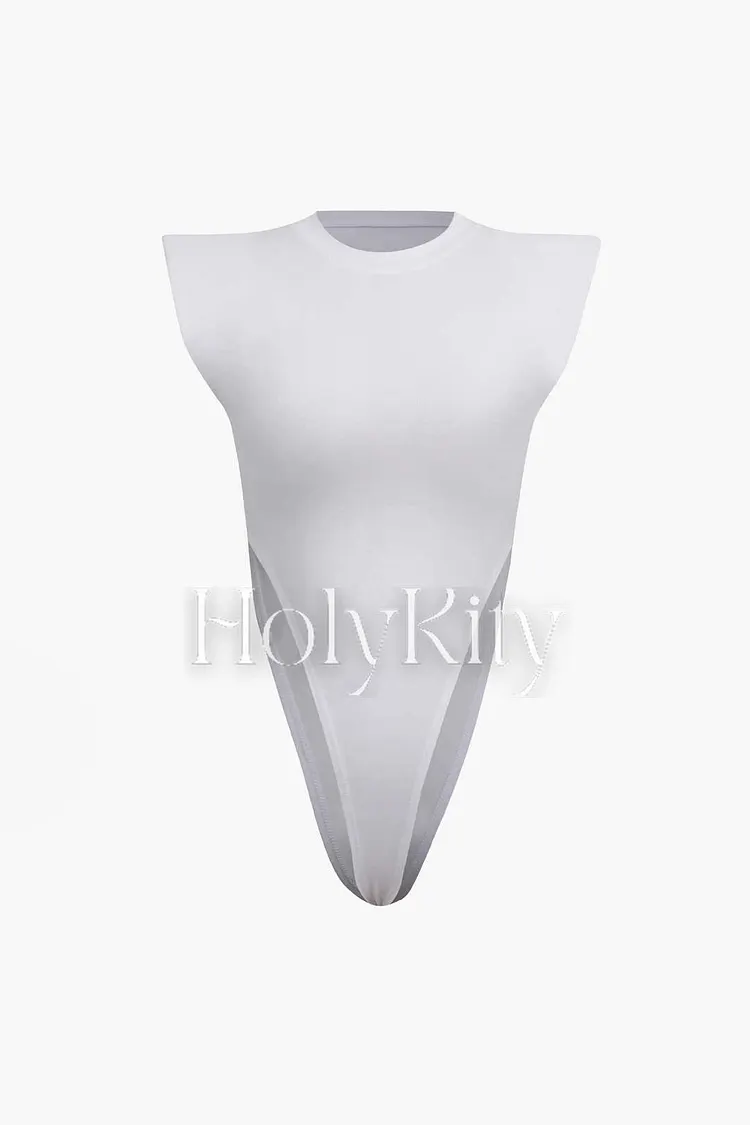 Padded-Shoulder Sleeveless Bodysuit