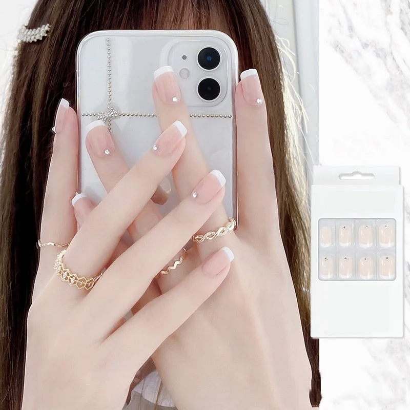 false nails with designs acrylic for nail Imitation Pearl Lace Bowknot press on nails Charming Pre Design fake nails with glue-Nail Inspo