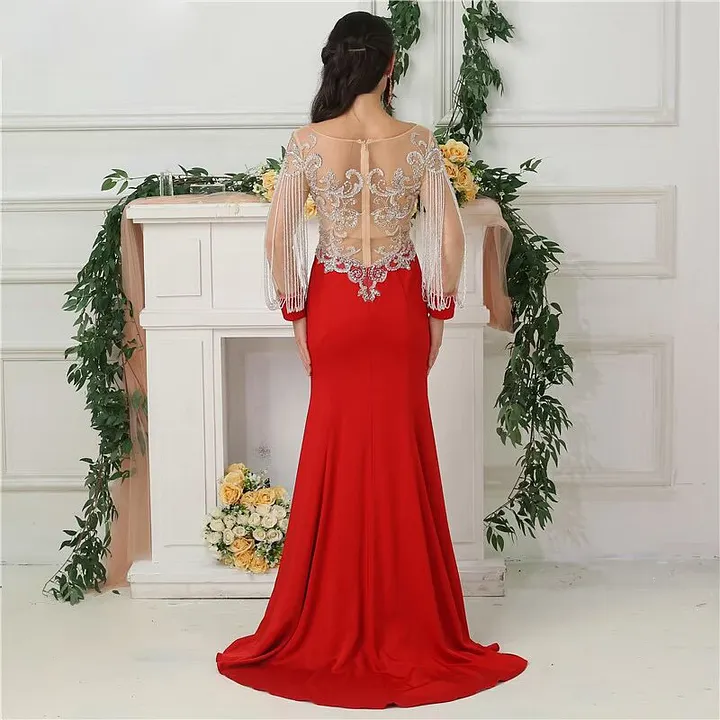 chinese dress ladies Red Mermaid Prom Dresses 2025 with Long Sleeve & Sweetheart Neck – FD5 –  Viniodress