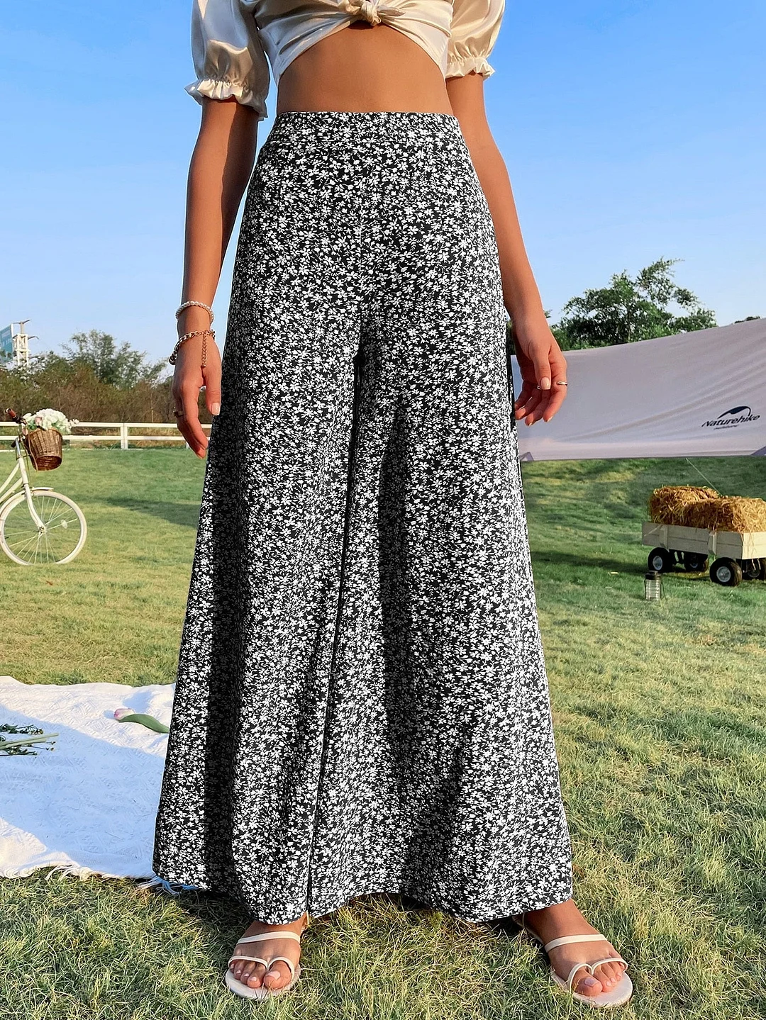 Graduation Dress Sonicelife Boho Women's Wide Leg Pants High Waist Floral Printed Baggy Loose Casual Straight Trousers Summer Holiday