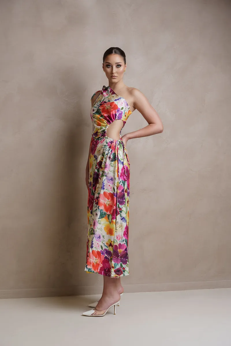 beau halter ruched midi dress SHONA JOY