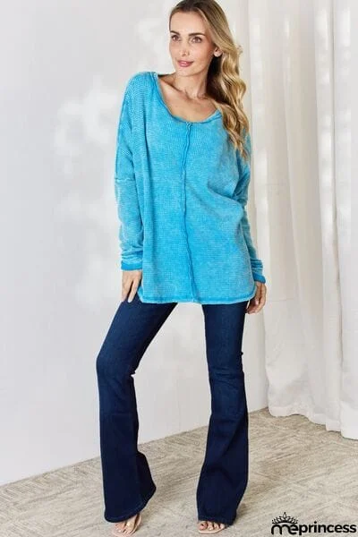 Zenana Oversized Waffle Long Sleeve Top