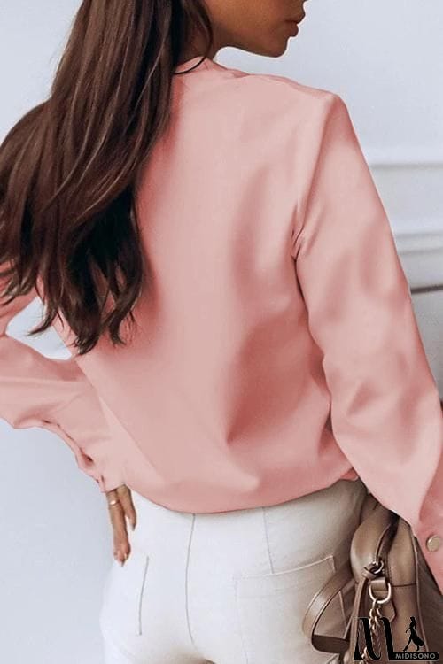 MidiSono - Shirt Collar Long Sleeve Blouse