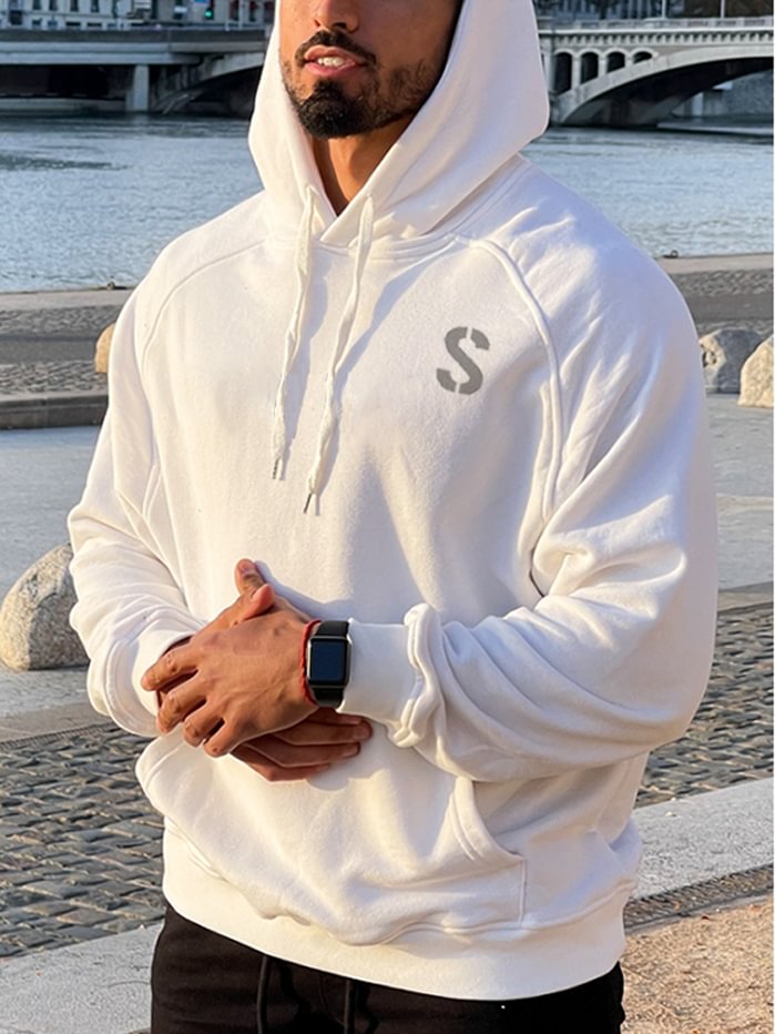  Men's Long Sleeve White Casual Hoodie