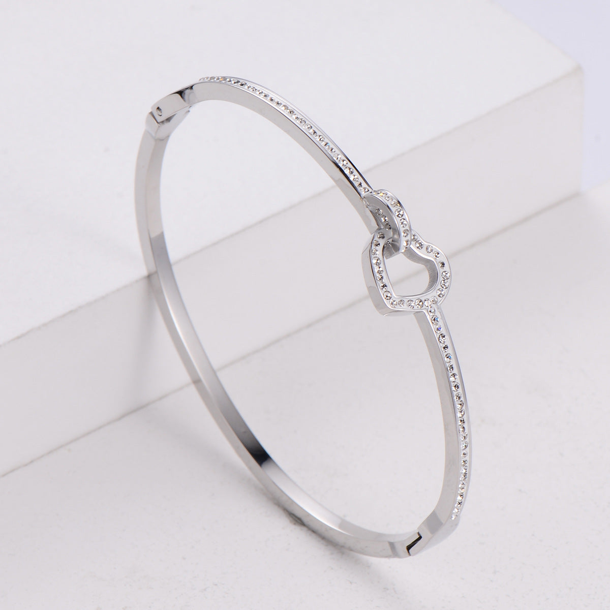 Fashion Women Diamond Heart Titanium Steel Polishing Bangles3