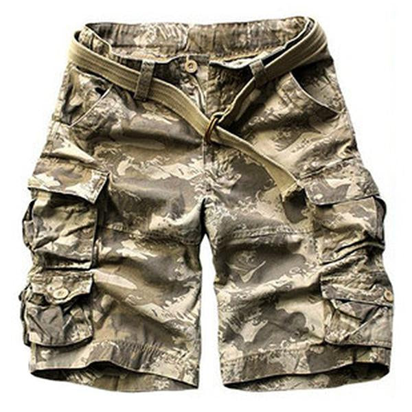 Men's Casual Outdoor Cotton Washed Loose Multi-pocket Camouflage Cargo Shorts