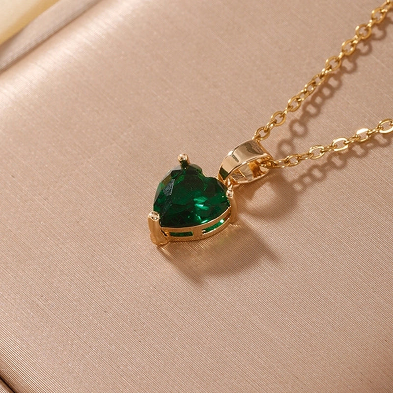 2 Pieces Elegant Minimalist Heart Shape 304 Stainless Steel Copper Plating Inlay Gold Plated Zircon Pendant Necklace