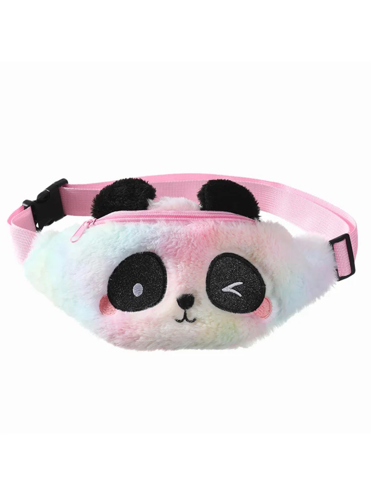 Cute Panda Kids Waist Bag Fanny Pack Plush Belt Chest Zipper Purse (Pink)