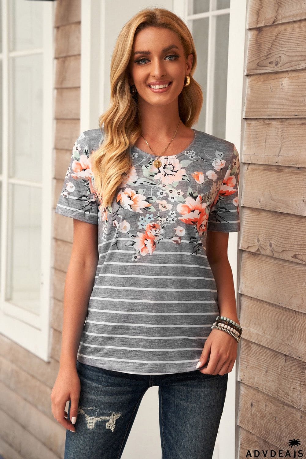 Spring Vibe Floral & Stripe Tee