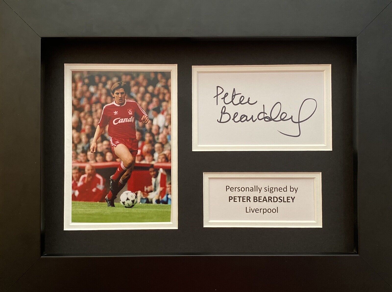 Peter Beardsley Genuine Hand Signed White Card In A4 Liverpool Frame Display