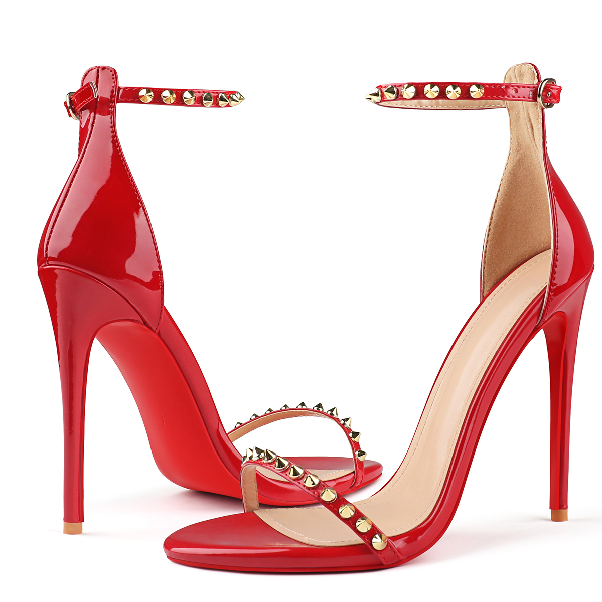 120mm Women's Pointed Toe Open Toe Ankle Strap Red Bottom Sandals Pumps Shoes-MERUMOTE